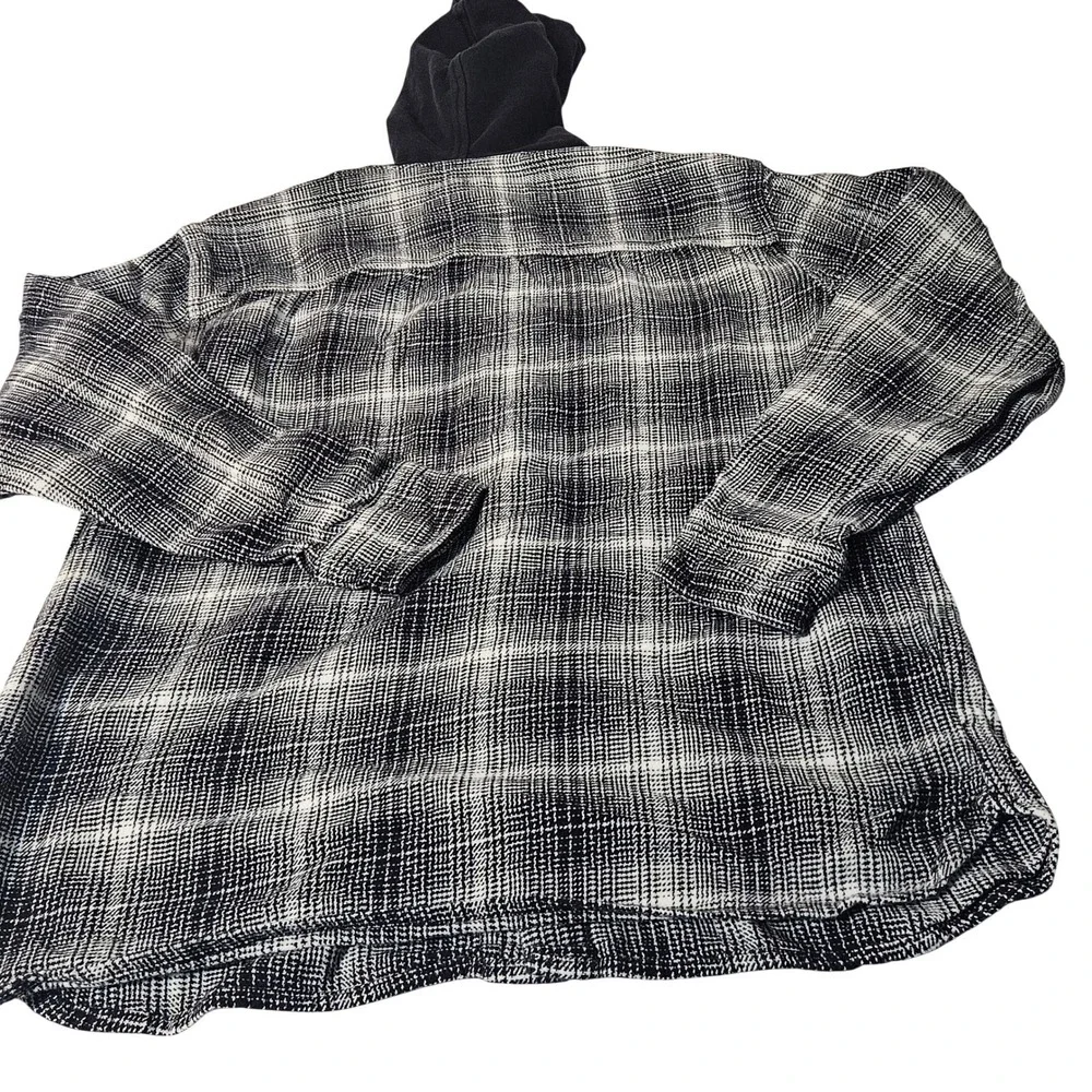 Levis Mens Plaid Flannel‎ Button Up Shirt Hoodie Relaxed Fit Size L